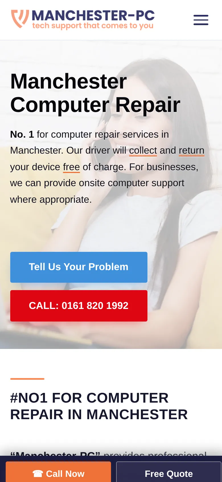 The Manchester PC homepage on a phone